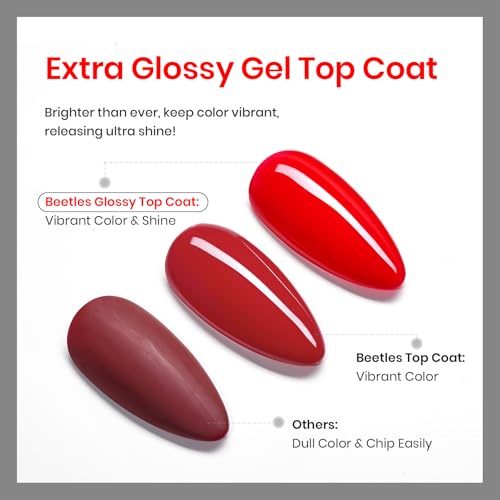 Beetles Extra Glossy Top Coat Bulk 300ml No Wipe Gel Top Coat Refill, Super Large Capacity High Shine Gel Nail Polish Clear Glossy Gel Polish Art Supplies for Techs Manicure Store or Nail Salon Lover