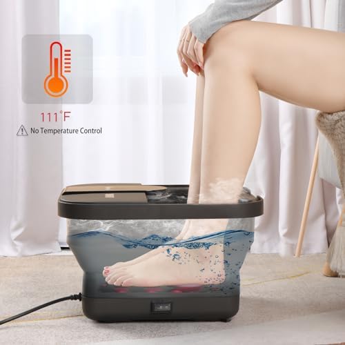 Beinilai Collapsible Foot Spa,Foot Bath with Heat and Massage and Bubble Jets,Foot Soak Tub with Six Non Motorized Rollers,Acupressure Massage Points,Red Light and Removable Pumice Stone
