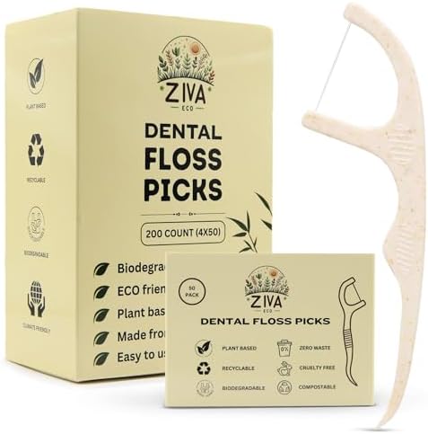 Biodegradable Dental Floss Picks for Teeth, 200 Count, Corn Straw Floss Picks, PFAS Free. Unflavored Flossers, Plant Based, Shred Resistant Floss for Adults & Kids