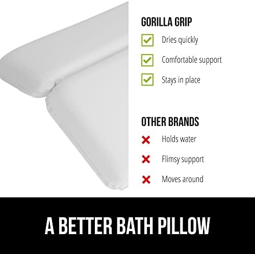 GORILLA GRIP Bath Pillow for Tub, Improved Suction Cups, Luxury Bathtub Pillows, Headrest for Neck and Back Support, Relaxing Home Spa, Hot Tubs and Bathroom Essentials, Gifts for Women, 2 Panel White
