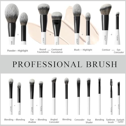 BEILI Makeup Brushes 12 Pieces 18 In 12 Double-Sided Contour Foundation Highlight Blush Brush Eyeshadow Eyeliner Concealer Brush Black and White Suitable for Travel, Gifts, Makeup Lovers