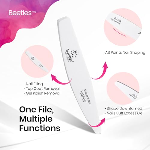 Beetles Nail File Nail Buffer, 10 pcs Sponge File and Buffers for Natural Nails, Double Sides Emery Boards for Nails, Nail Buffer and Shine Kit Nail Filer, 100/180 Grit Nail Files Fingernail Files