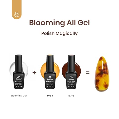Beetles Gel Nail Polish with Blooming Gel - 5 Colors Gel Polish White Wine Brown Color Nail Polish Set Amber Attraction 1pcs Clear Blooming Polish Soak Off Uv Nail Art Gfit Set for Women