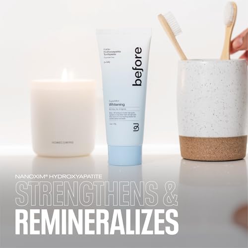 Before | Fluoride Free n-HA Whitening Toothpaste | Natural, Nano Hydroxyapatite Helps Strengthen Teeth & Remineralize Enamel for Oral Health, Lasting Mint Flavor, Made in The USA — 4.4oz