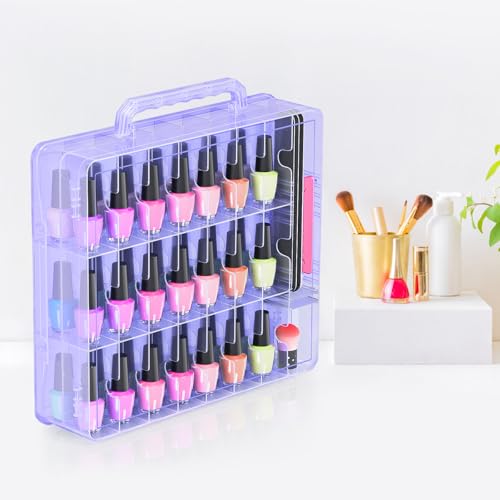 Beloving Nail Polish Organizer Case for 48 Bottles Nail Polish Holder with Adjustable Divider, Gel Nail Polish Storage Double Side Organizer Case for Storage Display, Purple