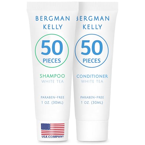 Bergman Kelly - Travel Shampoo and Conditioner Set - 1 fl oz, 100 Pieces, White Tea - Delight Your Guests with Revitalizing and Refreshing Hotel Toiletries and Guest Hospitality in Bulk