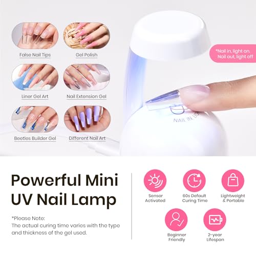 Beetles Tipex Instant Apex Nail Tips Kit, Coffin Long 224Pcs 16 Sizes Pre-Building & Pre-Etched Thicker Acrylic Nails False Nail Extension with Tipex Nail Glue Mini Nail Lamp