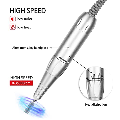 Joyzan Electric Nail Drill Pen, 35000RPM Handle Handpiece Polishing Machine Part Replacement Aluminum Alloy File Acrylic Powder Remover Gel Polisher Grinder Portable Manicure Pedicure Art Tool