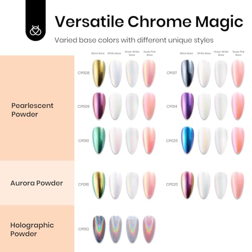 Beetles 20 Colors Metallic Chrome Nail Powder, Metallic nail polish Chrome Powder Mirror Effect Holographic Aurora Nail Art 0.5g/Jar, with Top Coat & Decoration Sealing Gel Black White Gel Polish