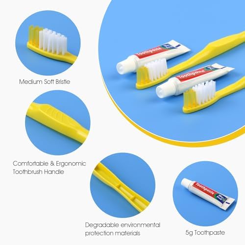 Homvle Disposable Toothbrushes with Toothpaste - 100 Packs Individually Wrapped Travel Toothbrushes Bulk, Medium Soft Bristles, Perfect for Travel Size Toiletries, OCC, Airbnb, Dentist, Office