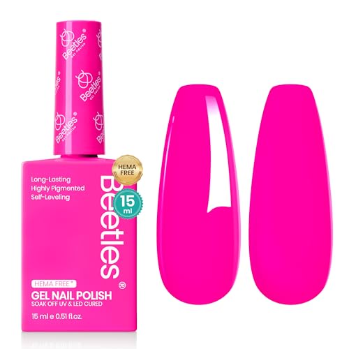 Beetles Neon Pink Gel Nail Polish - 15ml Hema-Free Long-Lasting & Vibrant Soak Off Nail Summer Neon Whispers Gel Polish Colorful Bottle Nail Art Manicure 0.51 Fl Oz