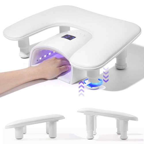 Big Arm Rest for Nails Tech: 2nd Generation U-Shaped Manicure Nail Arm Rest Stand Height Adjustable Armrest Microfiber PU Leather Hand Rest Pillow for Acrylic Nails (White)