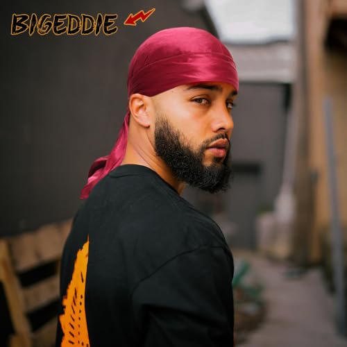 BIGEDDIE 12Pcs Durag Pack, Durags for Men Silky, Silk Durag for Men Women Waves, Satin Du rag with Long Tail and Wide Straps 12 Colors