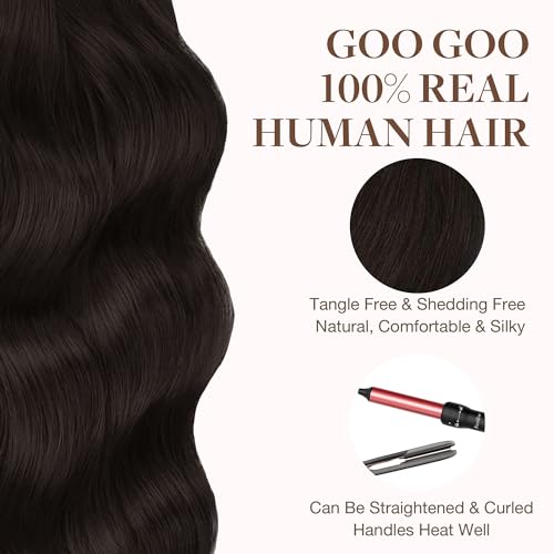 GOO GOO Tape in Hair Extensions Human Hair, 2 Dark Brown, 20inch 50g 20pcs, Skin Weft Seamless Invisible, Silky Straight with Thick Ends, Remy Human Hair