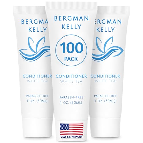 BERGMAN KELLY Hotel Conditioner (1 Fl Oz, 100 PK, White Tea), Delight Your Guests with Revitalizing and Refreshing White Tea Travel Conditioner, Quality Small Amenities Hotel Toiletries in Bulk