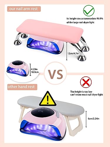 Big Arm Rest for Nails Cushion, Microfiber Leather Hand Rest for Nails Tech, Hand Rest Pillow for Nails Toenails, Detachable Nail Art Accessories Tool for Nails Tech (Pink)