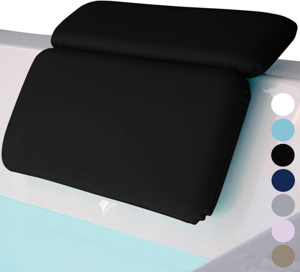 GORILLA GRIP Bath Pillow for Tub, Improved Suction Cups, Luxury Bathtub Pillows, Headrest for Neck and Back Support, Relaxing Home Spa, Hot Tubs and Bathroom Essentials, Gifts for Women, 2 Panel Black