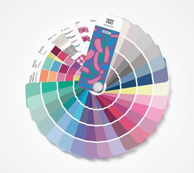 Bilingual Cool Summer Palette Color Fan by Resolva Meu Look, Personalized Guide for Cost Saving, Smart Shopping, Outfit & Wardrobe Planning; Verão Frio/Verano Frío