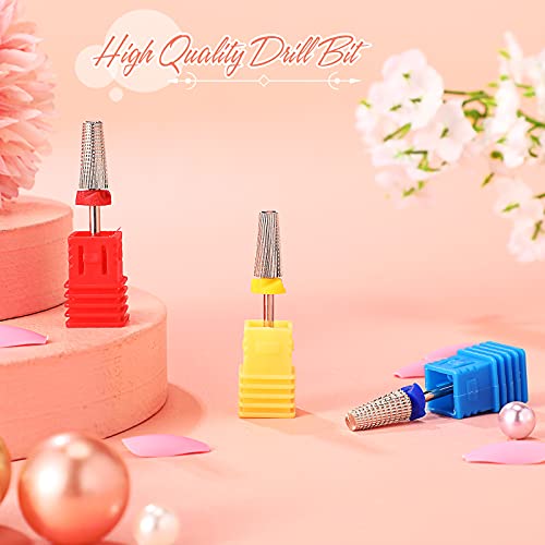Honoson 3 Pcs Carbide 5 in 1 Nail Drill Bit Set Two Way Rotate Use for Both Left and Right Handed，Xf，F，M 3/32 Inch Drill Nails for Acrylic Nail Gel Fast Remove(Silver)