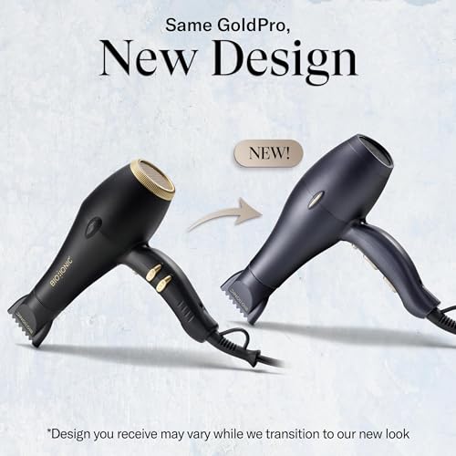 Bio Ionic GoldPro Hair Dryer, Blue, Moisturizing Heat Technology & 24K Gold MX, Ultra-Powerful 1875W AC Motor, Lightweight Blow Dryer with Ergonomic Handle, Multi-Speed Settings