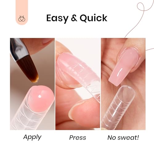 Beetles Poly Extension Gel Nail Kit, 4 Colors Nude Pink Neutral With Base Top Coat Manicure Enhancement All In One Poly Nail Gel Kit