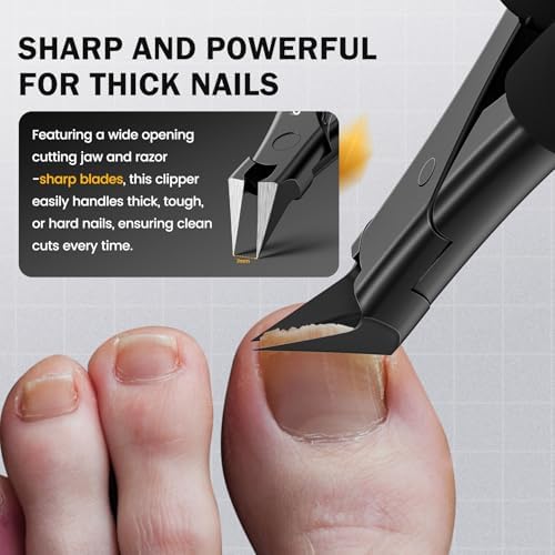 BEZOX Ingrown Toenail Clippers for Seniors, Slant Straight Blade Toe Nail Clippers for Thick and Ingrown Nails, Soft Grip Long Handle Toenail Scissors for Mani & Pedi Nail Care - Black