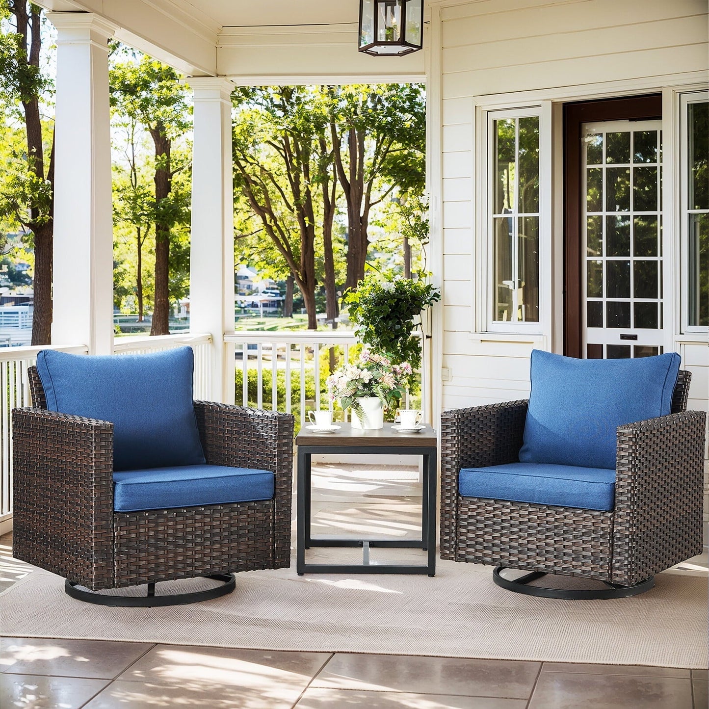 Bellefurn Outdoor Swivel Rocker Patio Chairs with Side Table,Patio Swivel Chairs Set of 2 Wicker Patio Swivel Rocking Chairs Set Patio Furniture Set for Porch Balcony Garden Deck Yard