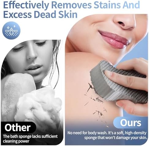 Berosely Radiant Skin Sponge - Exfoliating Body Scrubber for Sensitive Skin, Shower & Bath Use, Deep Cleansing with Soft High-Density Sponge, Gentle Exfoliation, Hanging Rope (Grey+Blue+Pink+White)