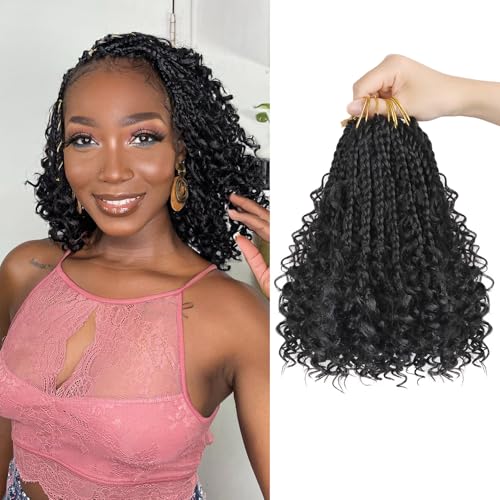 Goddess Box Braids Crochet Hair 1B - 8 Inch Pre Looped Boho Crochet Braids with Curly Ends, 8 Packs Crochet Hair for Black Women Boho 3X Synthetic Braiding Hair Extensions
