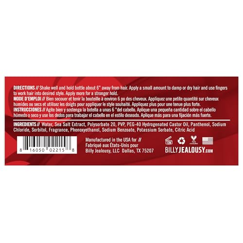 Billy Jealousy Sea Salt Spray, Texturizing and Volumizing Hair Spray for All Hair Types and Beard Lengths