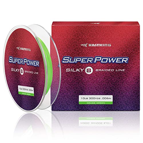 KastKing Superpower Silky8 Braided Fishing Line, Grass Green, 8 Strand, 8LB, 150Yds