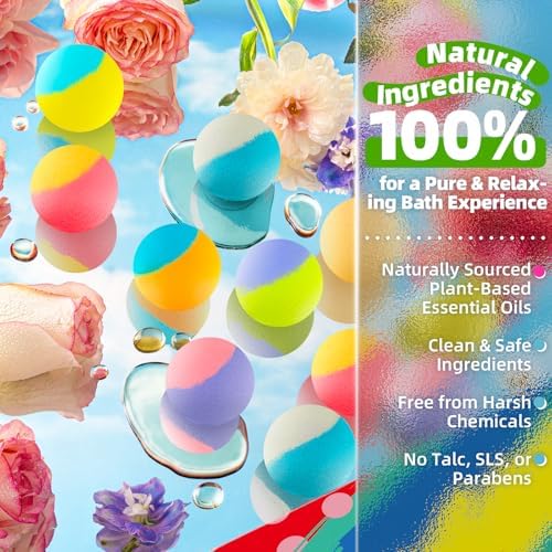 64-Pack Natural Bath Bombs Bulk Set – 8 Scents, Organic Ingredients, Long-Lasting Bubbles, Relaxing Gifts for Women & Men, Self-Care, Birthday, Christmas & Stocking Stuffers