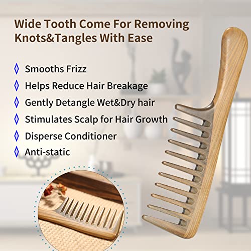 BESTOOL Wide Tooth Comb, Extra Large Natural Sandalwood Wide Tooth Comb Detangler for Curly Long Thick Wet or Dry Hair Anti-static