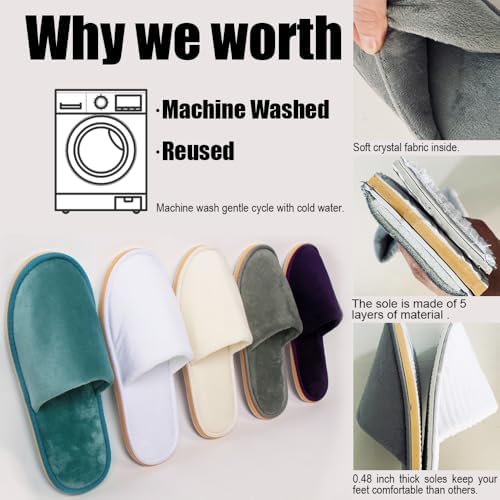 GONG GONG 6 Pairs Non Slip Disposable Slippers, Washable & Reusable, Closed Toe Crystal Velvet Slipper for Guest, Bathroom, House, Hotel, Party, SPA, Wedding