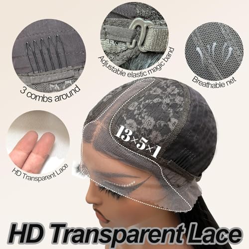 Glueless Synthetic Lace Front Wig 26 Inches Long Straight Black Wigs for Black Women 13x5x1 HD Lace Hand Tied Pre Plucked Hairline (#1B Natural Black, 26 Inch)