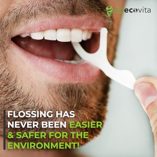 Biodegradable Floss Picks - Natural Straw Wheat Handle | Thin & Durable Thread for Tight Gaps! | Dental Flossers for Adults | Gentle on Gums & Teeth | Eco Friendly, Vegan (200 Pack, Unflavored)