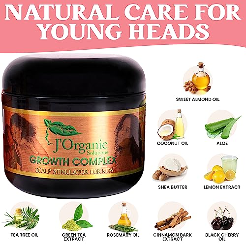 J'Organic Solutions Natural Kid's Hair Growth Stimulator (Hair Grease) with Lanolin, Sweet Almond Oil, and Castor Oil for Soft, Shiny Hair