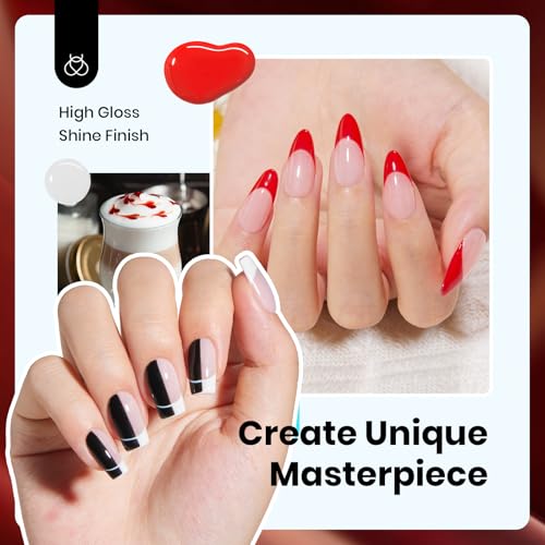 Beetles Gel Nail Polish Set, 6 Colors Hema-Free Soft Classics Black White Red Nude Polish Kit 15ML Full Size Soak off Uv Led Lamp Nail Art Salon Colorful Bottle Manicure Gift for Women