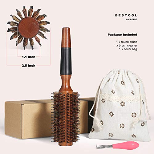 BESTOOL Round Hair Brush for Women or Men, Boar Bristle Hairbrush for Quick Blowout, Add Shine/Volume, Minimize Damage (2.5 Inch)