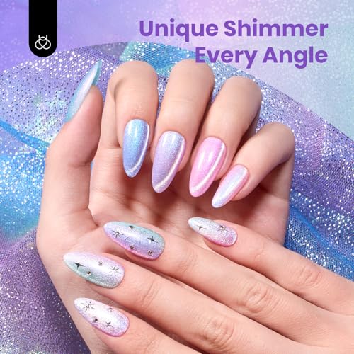 Beetles Cat Eye Gel Nail Polish Set - 6 Colors Summer Chameleon Cat Eye Green Pink Blue Purple Mermaid Gel with Magnet Soak Off UV Prismatic Mirage Collection Salon Nail Art Manicure Gift for Women