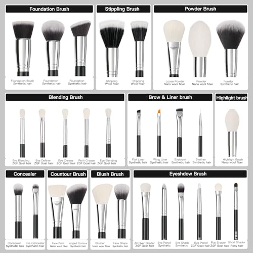 BEILI Makeup Brushes 30Pcs Professional Makeup Brush Set Premium Synthetic Kabuki Foundation Blending Brush Face Powder Blush Concealers Eye Shadows Make Up Brush Set (Black)
