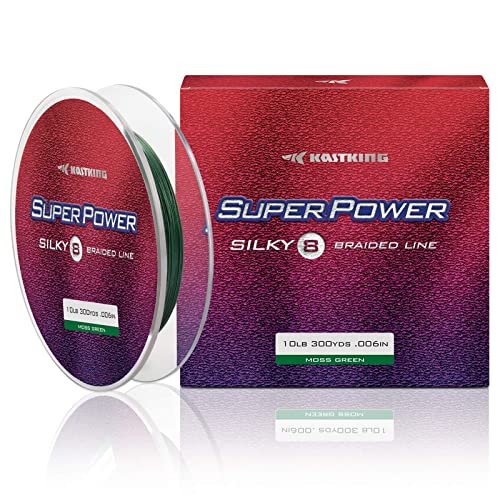 KastKing Superpower Silky8 Braided Fishing Line, Moss Green, 8 Strand, 8LB, 150Yds