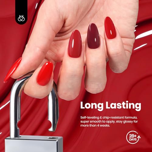 Beetles Red Gel Nail Polish Set-15ML 6 Colors Shimmer Bloody Red Burgundy Gel Polish Kit Soak Off UV Full Size Nail Polish Nail Art Salon Design DIY Gift for Women Colorful Bottle