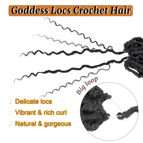 Goddess Locs Crochet Hair 12 Inch Faux Locs Crochet Hair 6 Packs Pre Looped Crochet Hair for Black Women, Boho Crochet Locs with Curly Ends 1B
