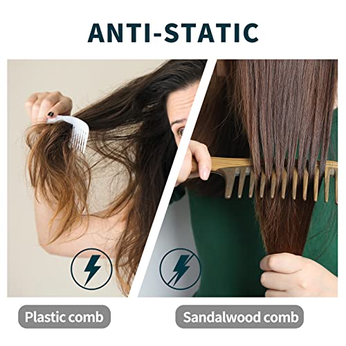 BESTOOL Wide Tooth Comb, Extra Large Natural Sandalwood Wide Tooth Comb Detangler for Curly Long Thick Wet or Dry Hair Anti-static