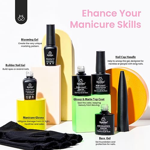 beetles Gel Polish Beetles Gel Nail Polish Kit with Uv light 52 Pcs Gel Starter 32 Colors Pink Red Nude Grey Glitter Brown Gel Polish Set Soak Off Base Top Coat Builder Gel Art Manicure for Women