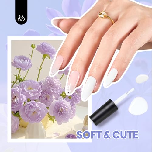 Beetles White Gel Nail Polish Kit with U V Light, 5 Pcs Gel Polish Starter Kit with Base & Top Coat and Nail File for Beginners Soak Off White DIY Art Set Manicure Gifts for Women Girls Teens