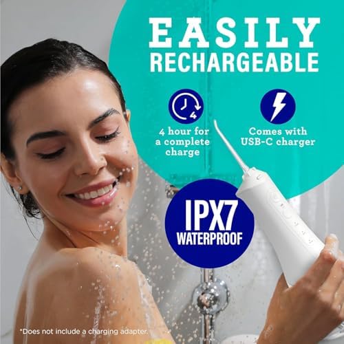 GuruNanda Water Dental Flosser 2.0 XL – 380ML Large Tank, 4 Flossing Modes, Cordless & Portable with Smart Timer for Deep Cleaning & Happy Gums - White