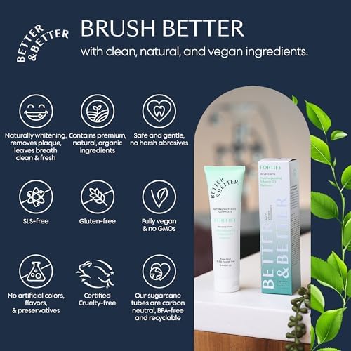 Better & Better Fortify Hydroxyapatite Toothpaste | Infused w/VIT. D & Calcium | Fluoride & SLS Free for Sensitive Brushers | Natural & Vegan Whitening Toothpaste | Fresh Mint Flavor | 3.4oz, 1 Pack