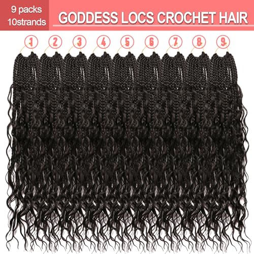 Goddess Box Braids Crochet hair -24 Inch 9 Packs Water Wave Boho Crochet Braids for Black Women (1B#, 24 Inch (Pack of 9))